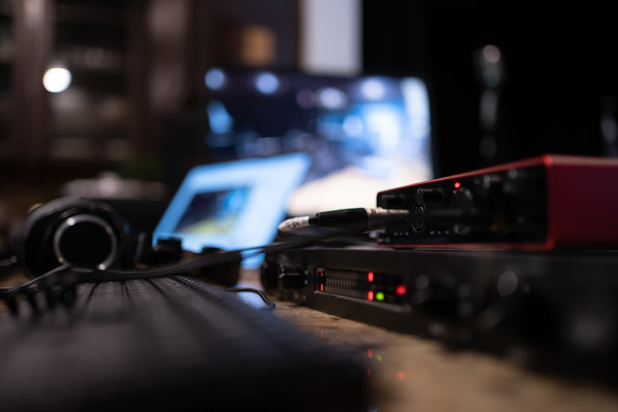 Scott's studio setup with Focusrite interface